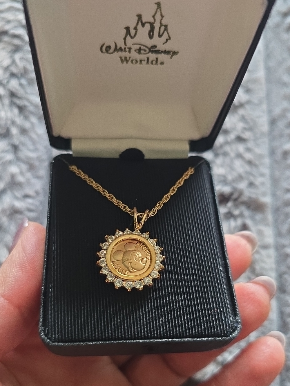 Vintage 1998 Walt Disney World Mickey Mouse Halo Pendant Necklace 18K Gold Plate